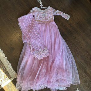 Light Pink Embroidered Tulle Lehenga